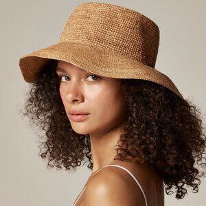 NWT J Crew Wide-Brim Raffia Bucket Hat Natural Straw